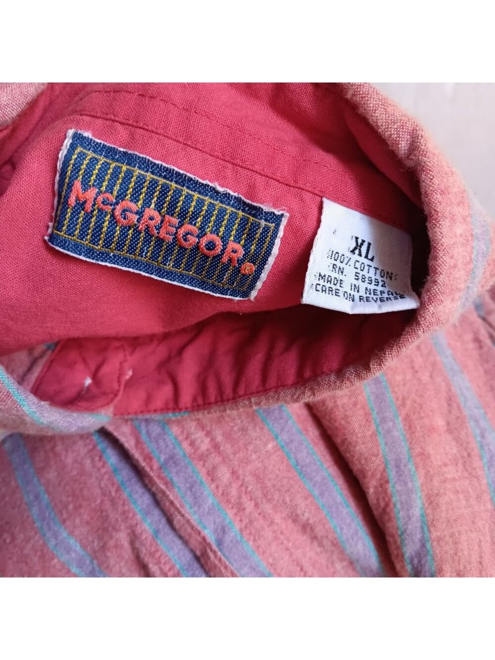 True Vintage Oxford Shirt XL 1980's McGregor Pink/Blue Stripes All Cotton Yuppy